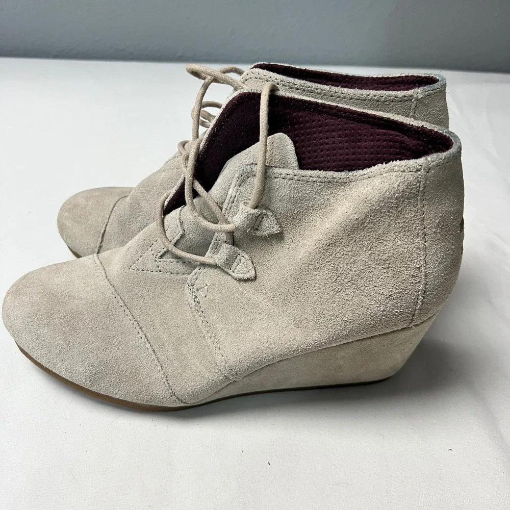 TOMS Suede Desert Wedge Booties Lace‎ Up Casual Ankle Boots 3